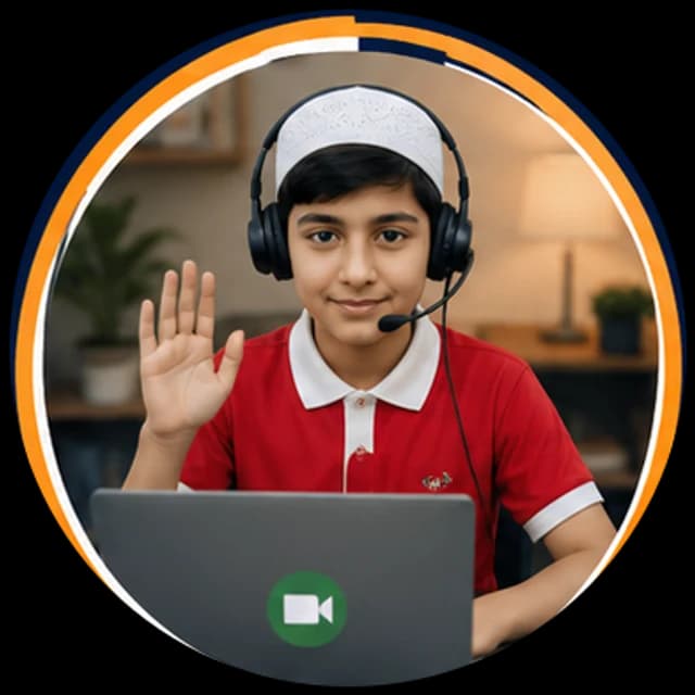 Child joining a live online Quran class on Google Meet